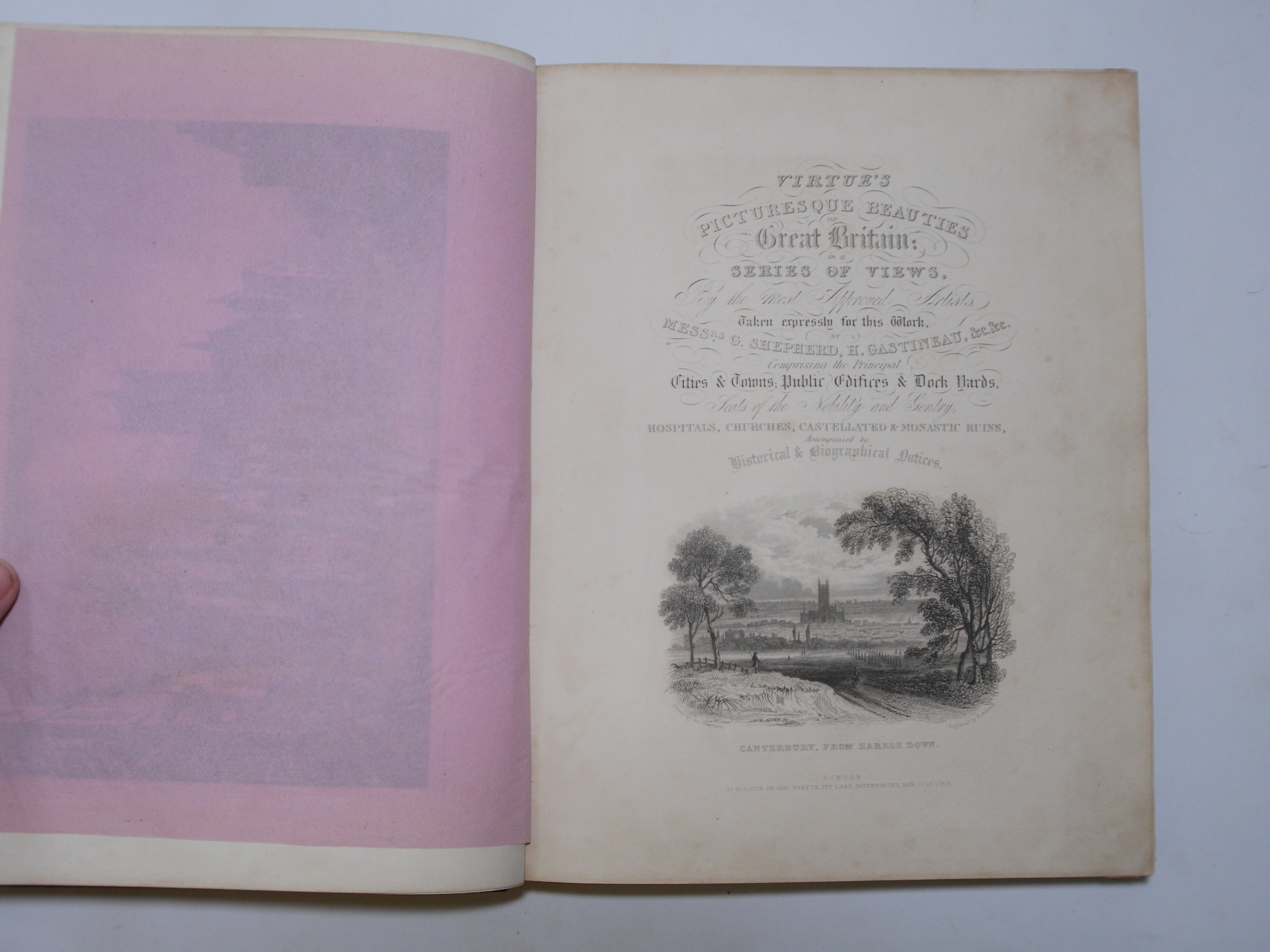 The Picturesque Beauties of Great Britain (Kent volume) ... from an elaborate survey, and original designs taken upon the spot. pictorial engraved and printed titles, frontispiece, folded coloured map and 63 plates (2 il